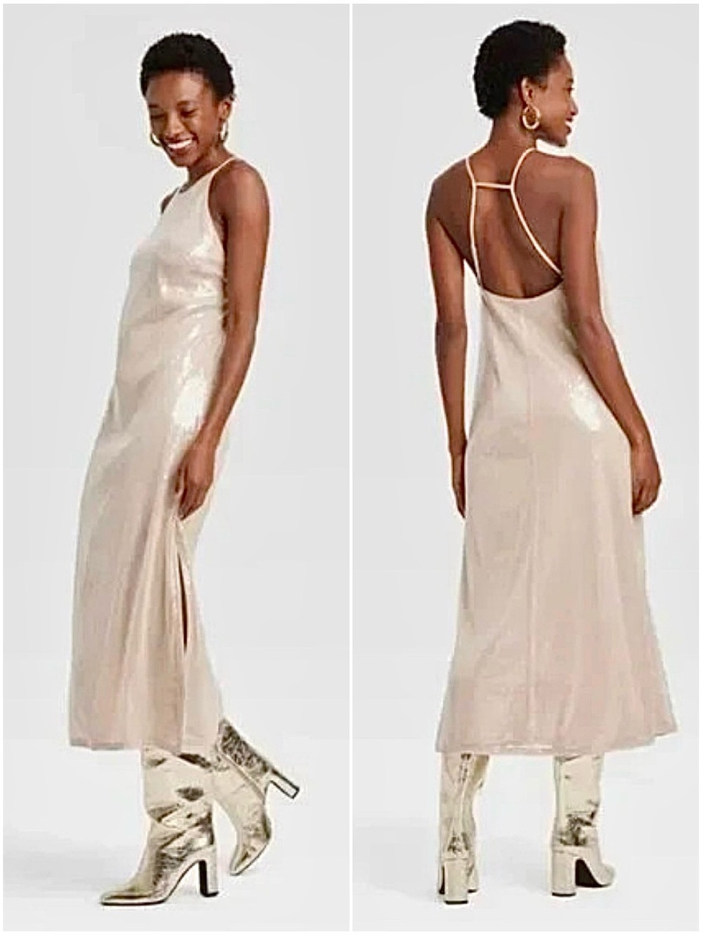 A New Day Tan Sequin Midi A-Line Dress, Size XL - NWT
